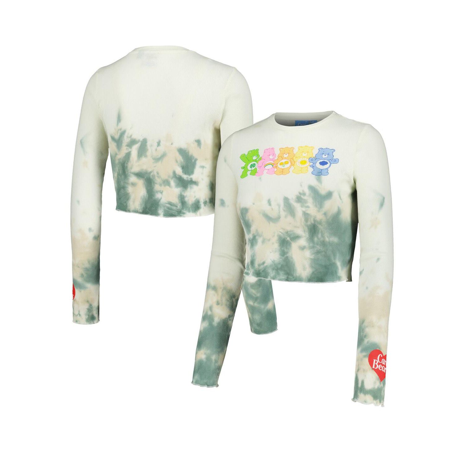 Men's and Women's Natural Care Bears Line-Up Tie-Dye Cropped Long Sleeve T-Shirt