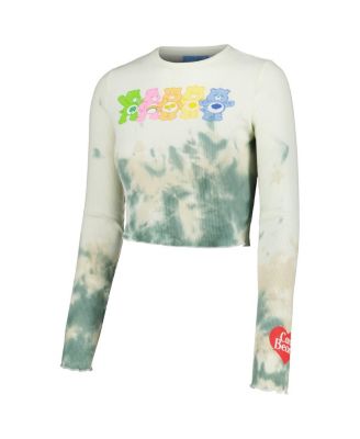 Men's and Women's Natural Care Bears Line-Up Tie-Dye Cropped Long Sleeve T-Shirt