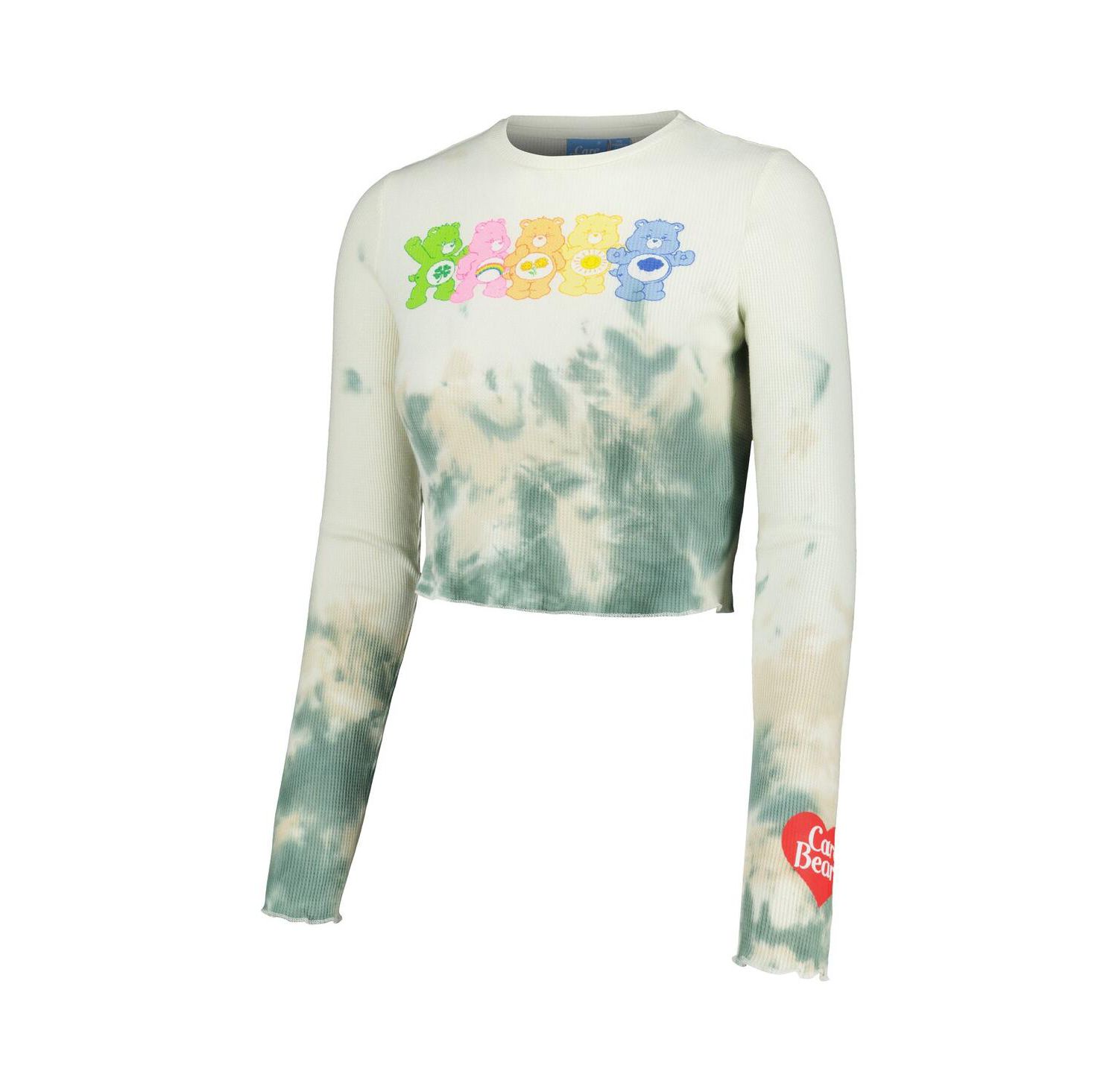 Men's and Women's Natural Care Bears Line-Up Tie-Dye Cropped Long Sleeve T-Shirt