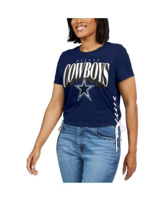 Women's Navy Dallas Cowboys Lace Up Side Modest Cropped T-Shirt