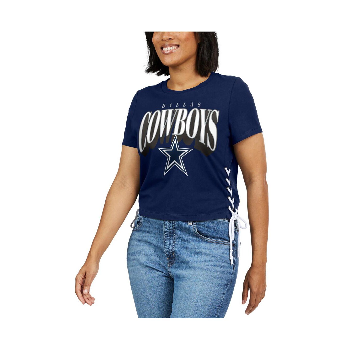 Женская футболка WEAR by Erin Andrews Navy Dallas Cowboys Lace Up Side Modest Cropped — фото 4