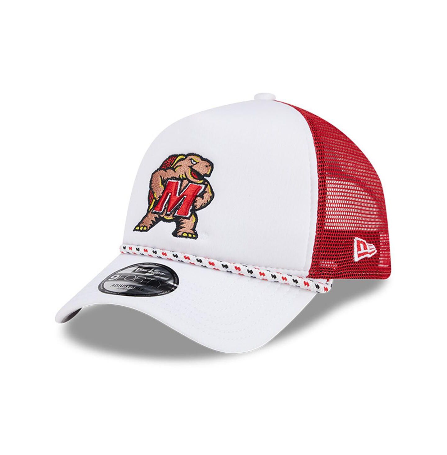 Мужская кепка New Era White/Red Maryland Terrapins Court Sport Foam A-Frame 9FORTY Adjustable Trucker Hat — фото 1