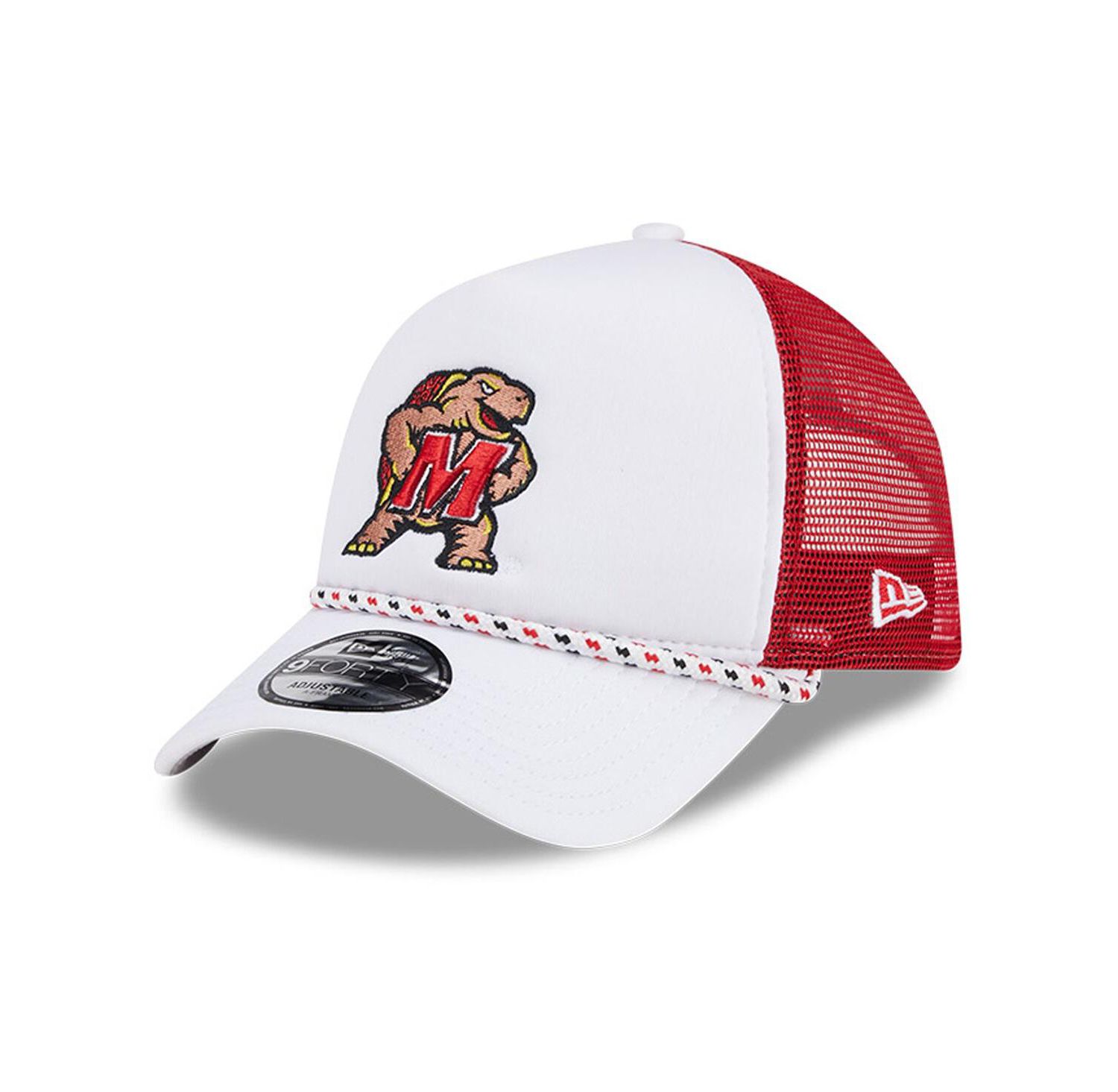 Men's White/Red Maryland Terrapins Court Sport Foam A-Frame 9FORTY Adjustable Trucker Hat