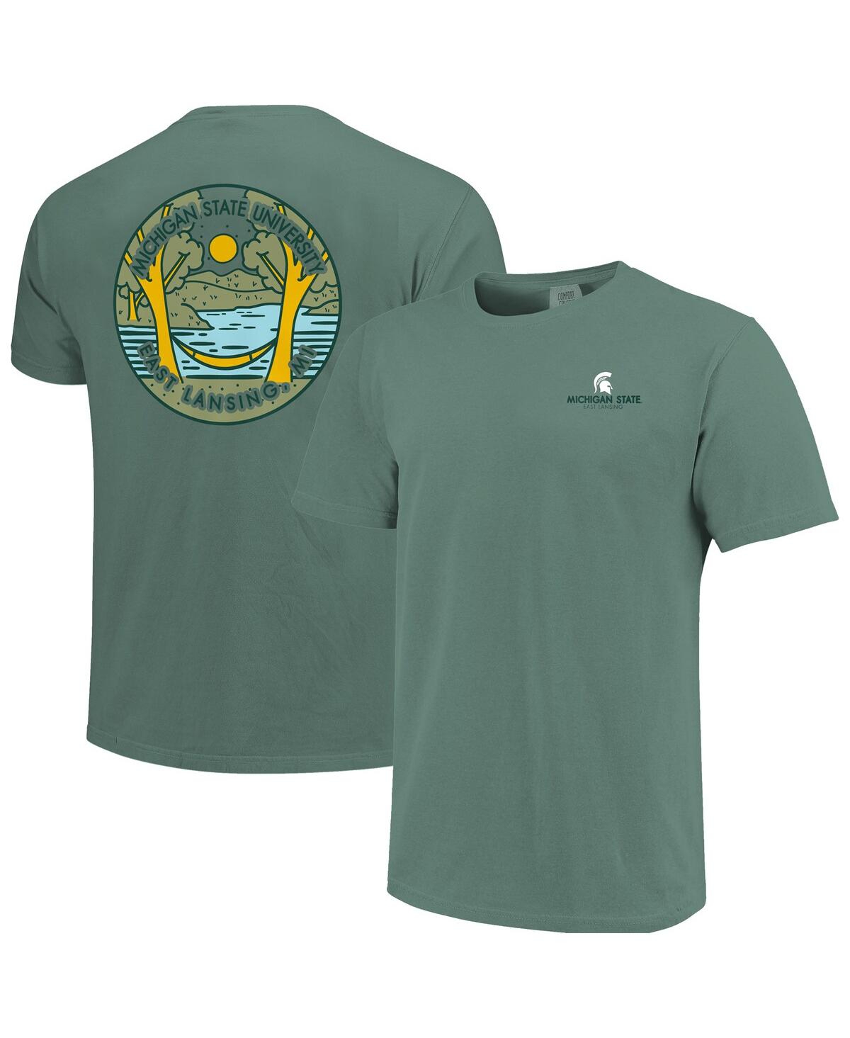 Image One Women's Green Michigan State Spartans Comfort Colors Checkered Mascot T-shirt In Green