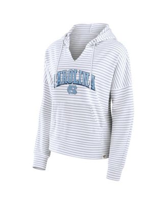 Women's White/Gray North Carolina Tar Heels Arch Logo Striped Notch Neck Pullover Hoodie