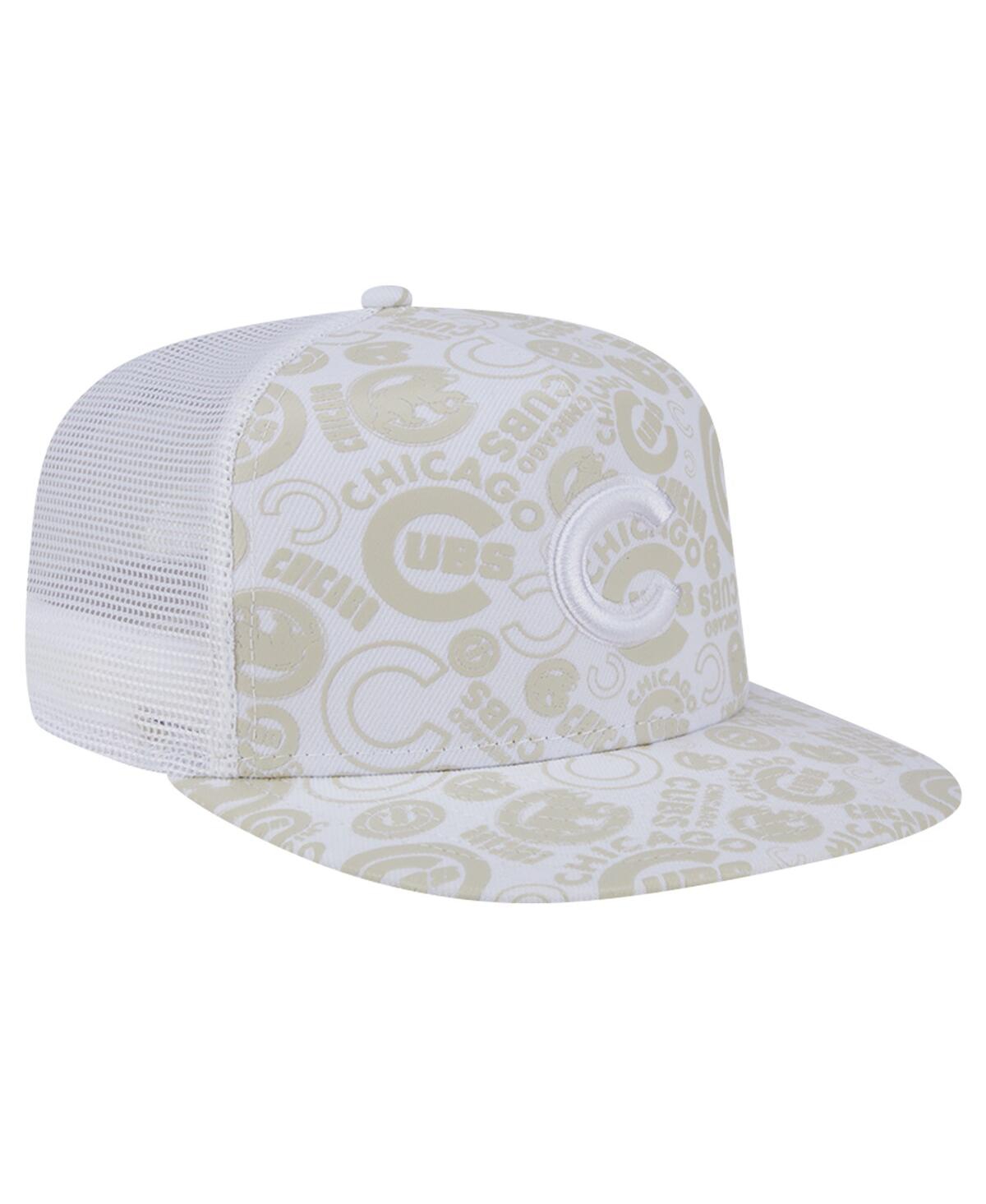 New Era Men's White Chicago Cubs Logo Dunes A-frame Trucker 9fifty Snapback Hat In White