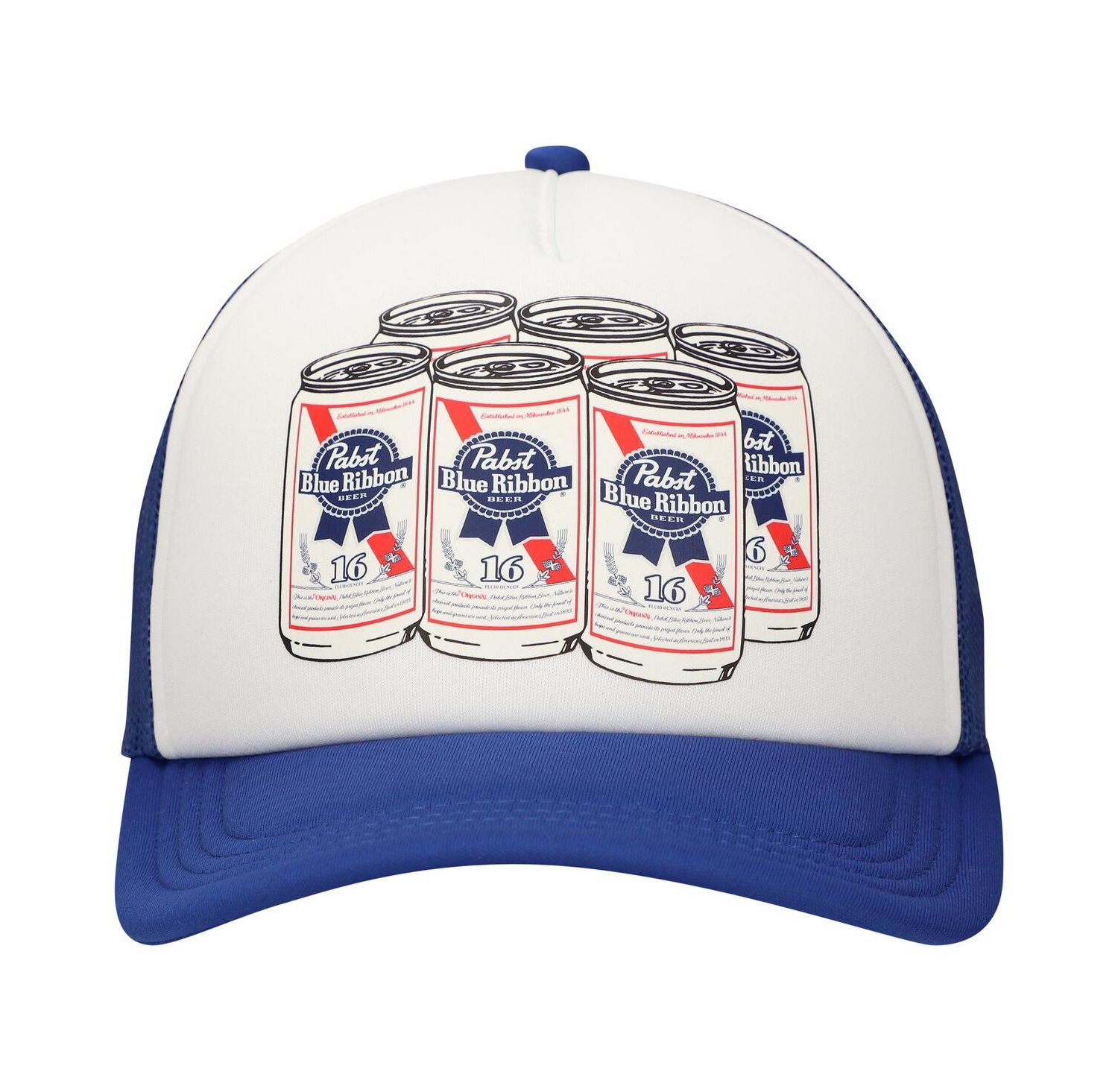 Men's White Pabst Blue Ribbon Cans Foam Trucker Adjustable Hat