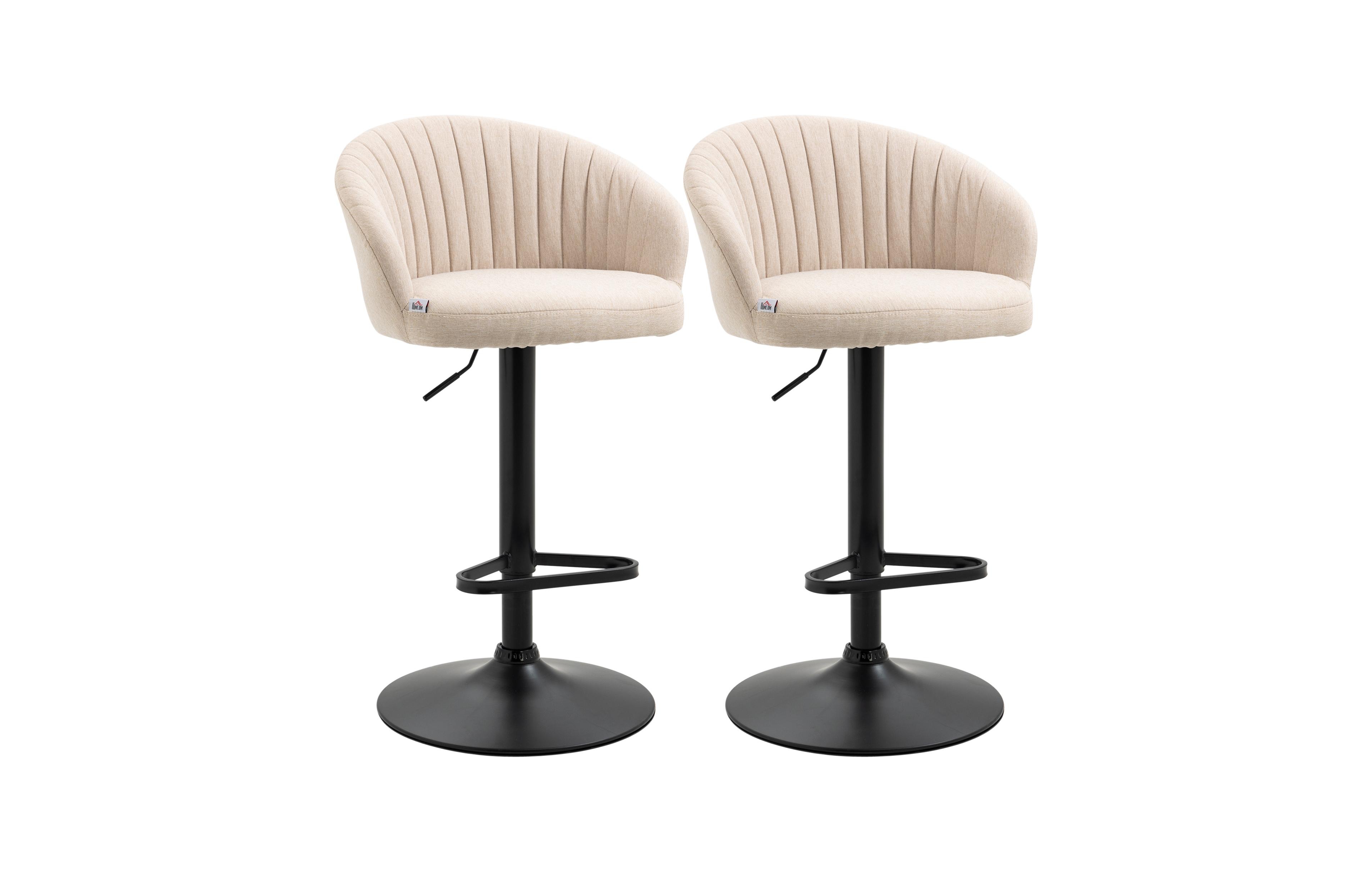 Homcom Adjustable Bar Stools Set of 2 Kitchen Stools with Swivel Seat, Beige