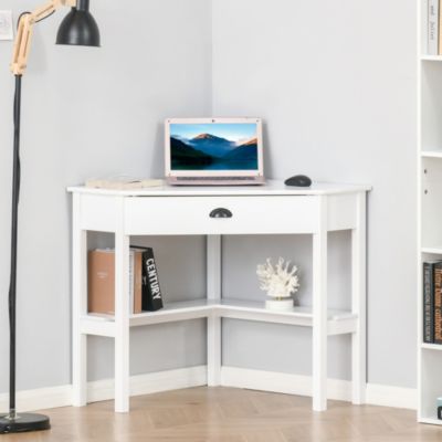 Corner Desk Triangle Computer Desk with Drawer & Storage Shelves,