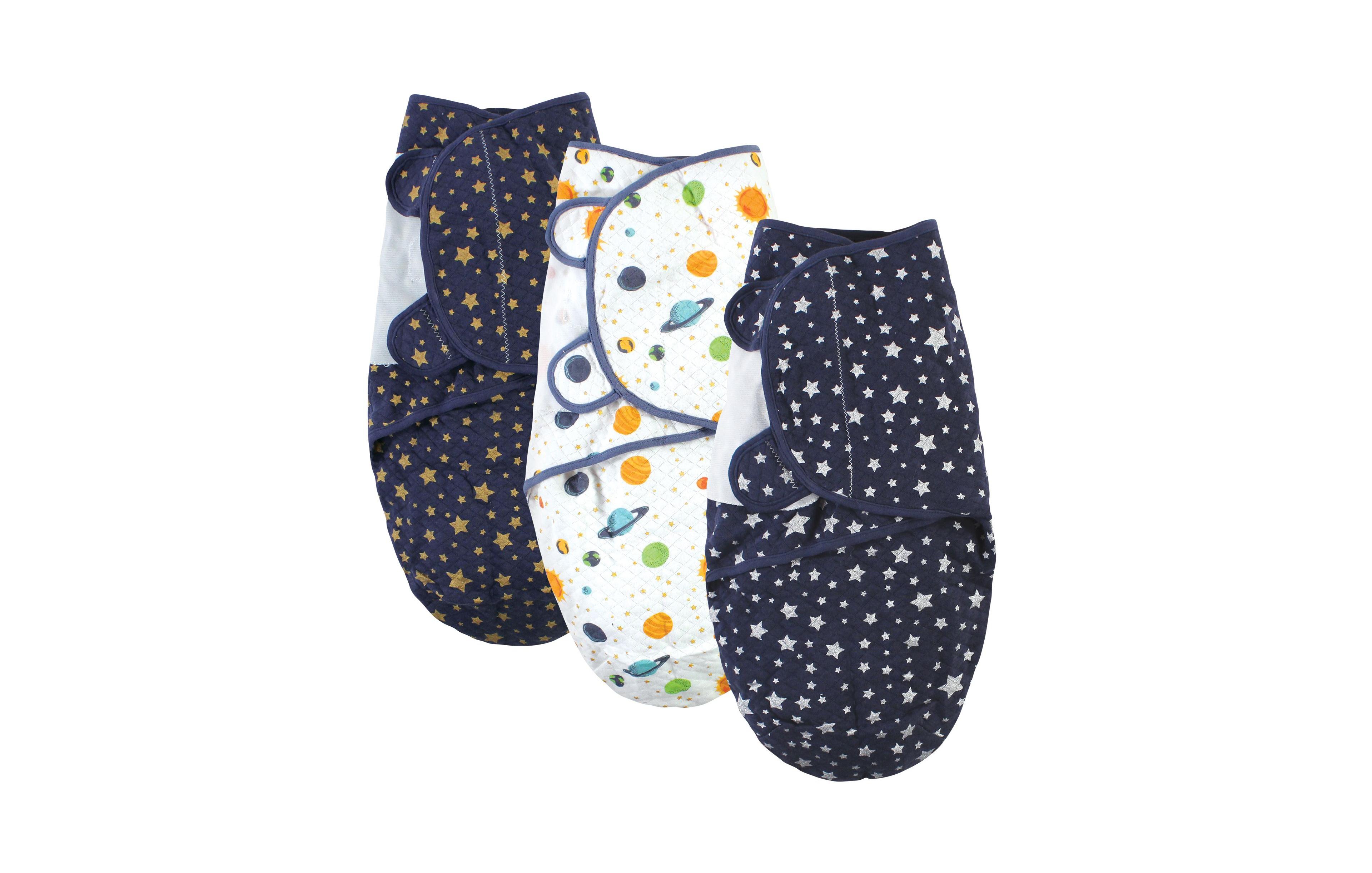 Hudson Baby Baby Boys Hudson Unisex Quilted Cotton Swaddle Wrap 3pk, Metallic Stars, 0-3 Months