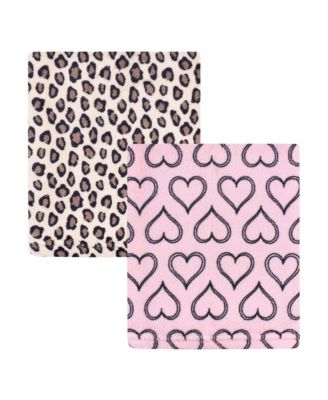 Hudson Baby Infant Girl Silky Plush Blanket Blossoms 30x36 inches - Leopard heart 20$
