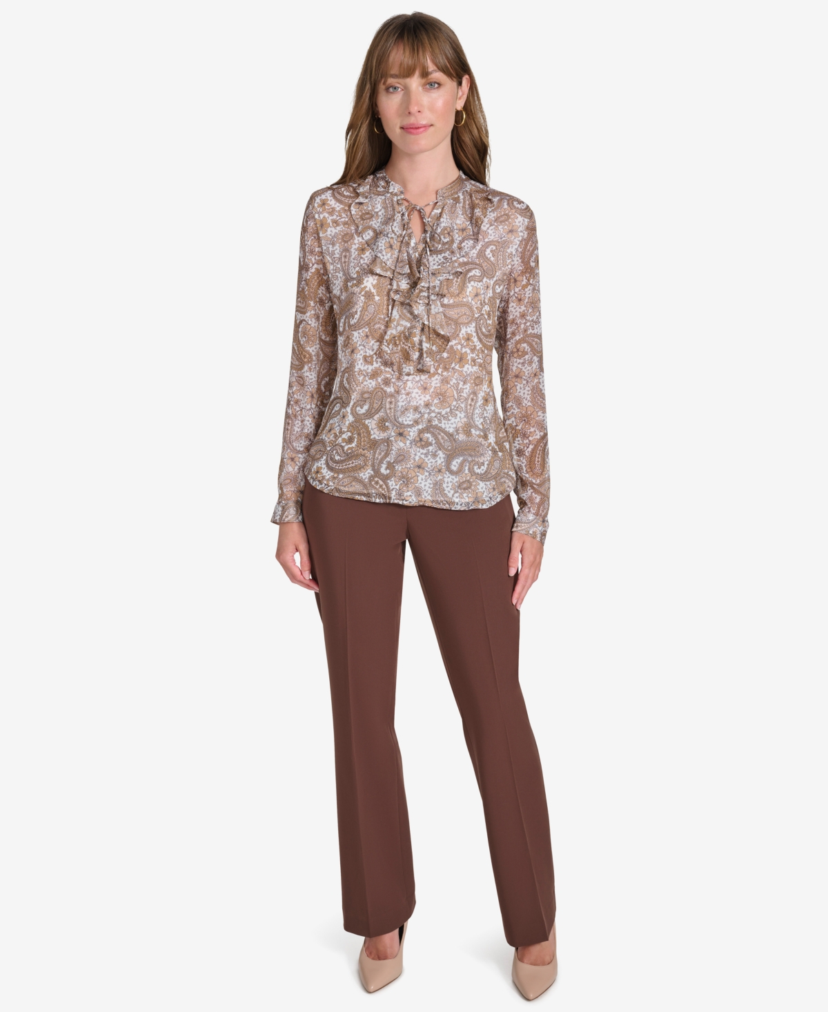 Tommy Hilfiger Women's Paisley-Print Ruffled Blouse -tbcco