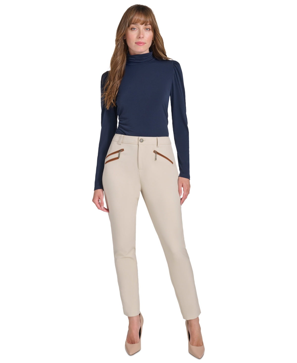 Tommy Hilfiger Women's Faux-Leather-Trim Ankle Pants -torto