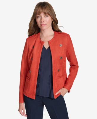 Tommy Hilfiger Women's Braided Neck Faux Leather Jacket Blue Size 0