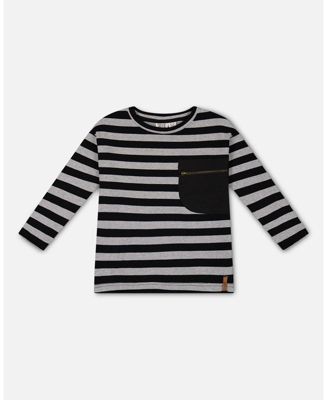 Deux Par Deux Striped Rib Tee - Black and Gray
