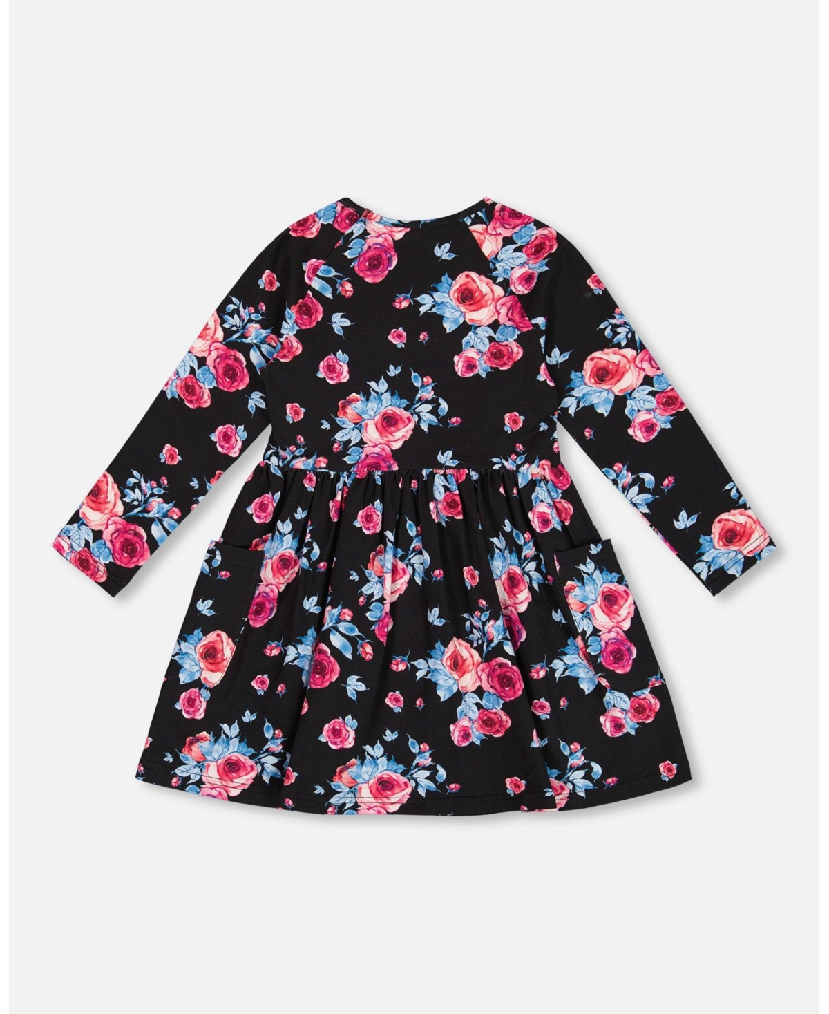 Deux par Deux Big Girls Printed Roses Dress With Pockets Black