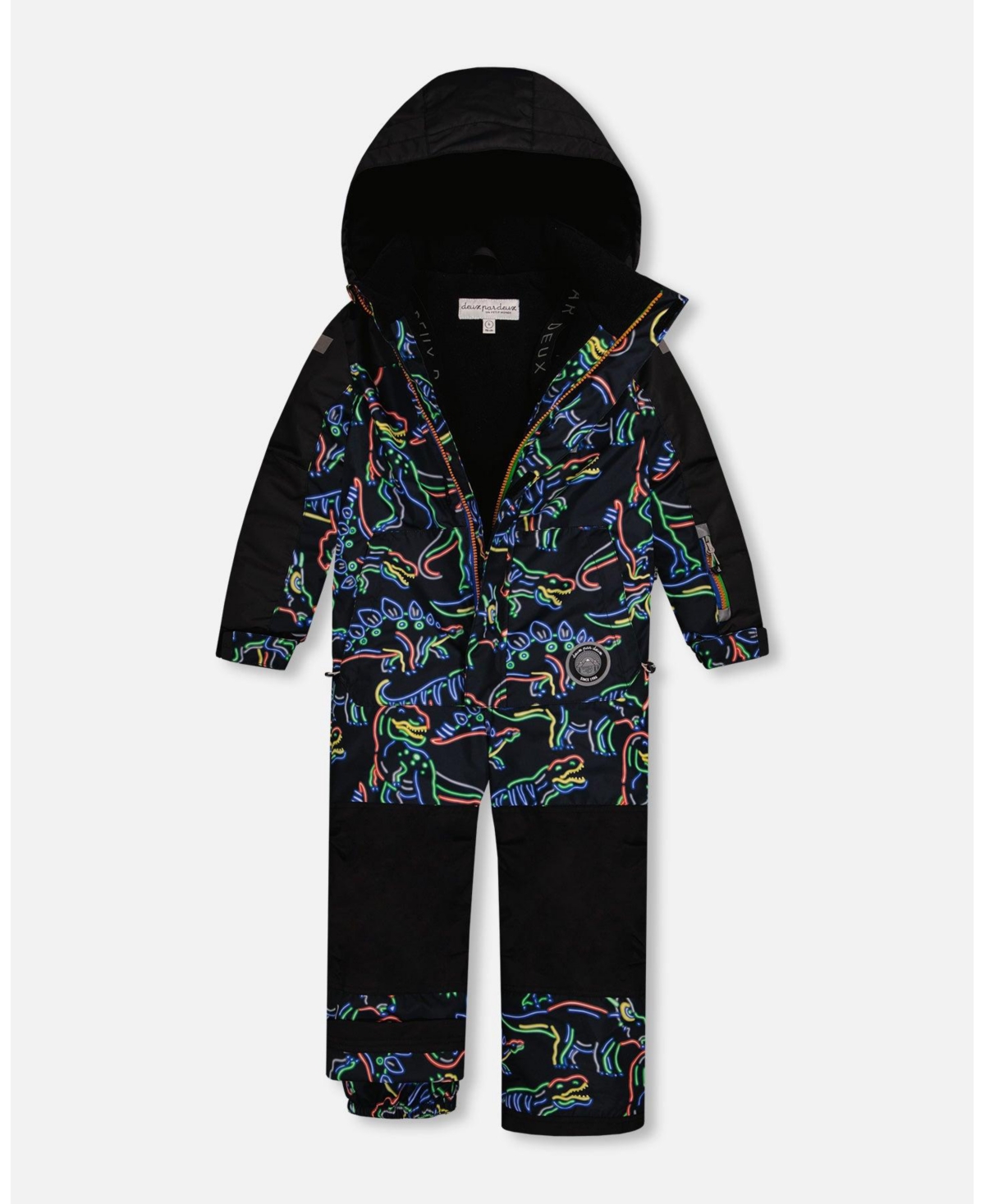 Deux par Deux Toddler Boys One Piece Snowsuit- Black printed dinos