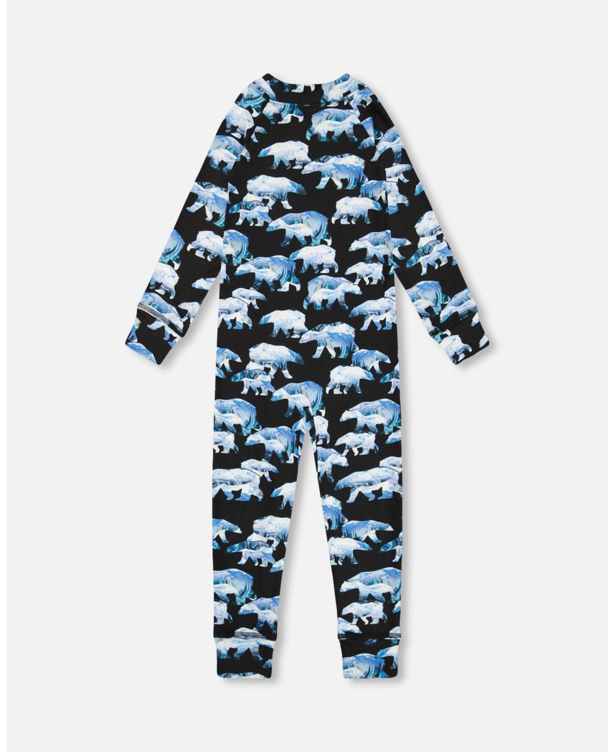 Deux par Deux Toddler Boys One Piece Thermal Underwear- Black printed polar bears