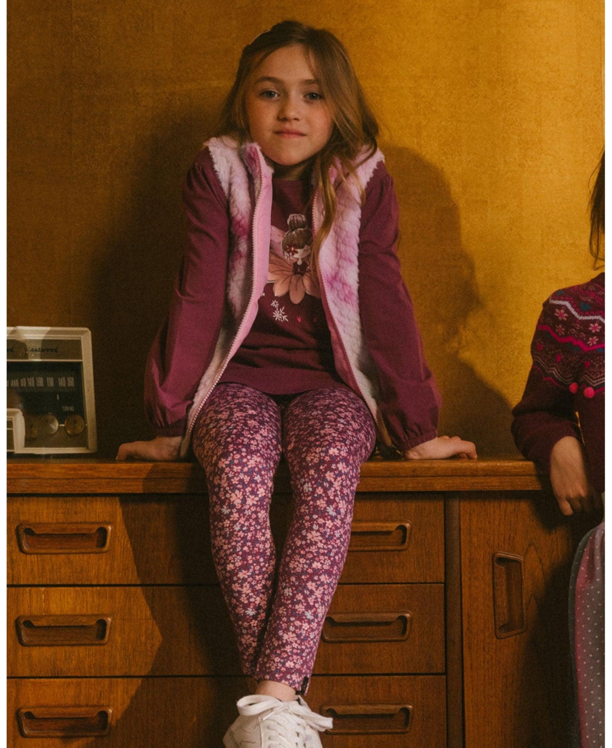Deux par Deux Big Girls Stretch Leggings Burgundy Printed Flowers