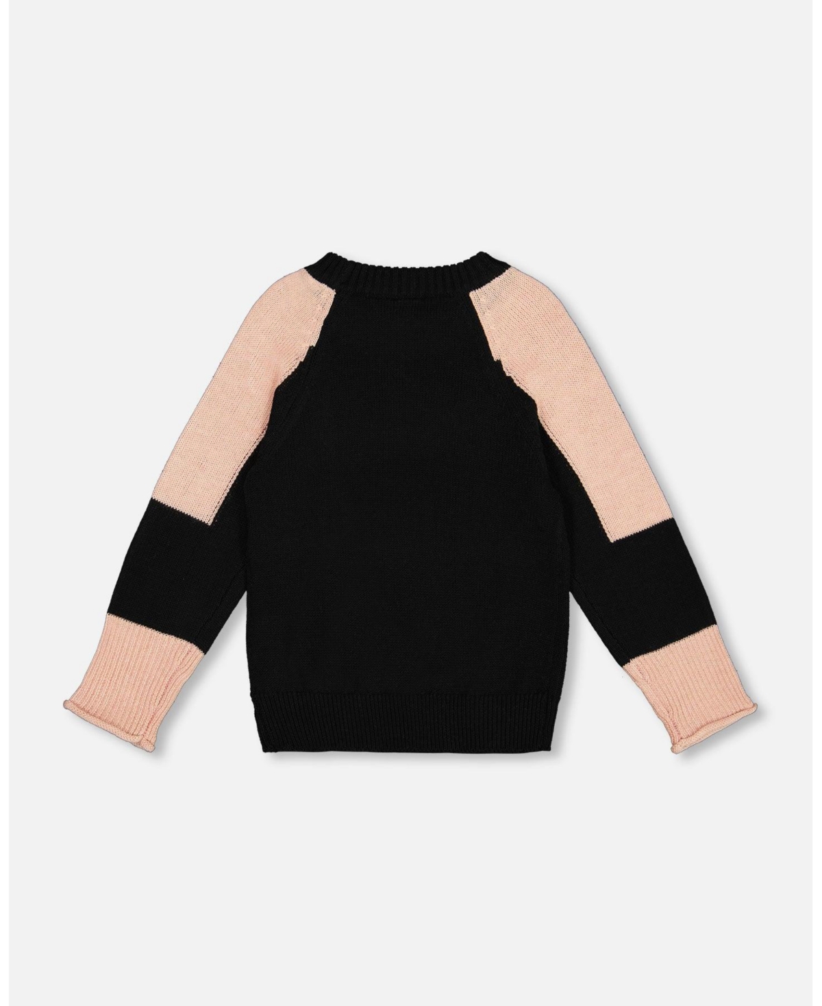 Deux par Deux Toddler Girls Colorblock Knit Sweater With Intarsia- Black