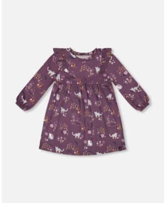 Deux Par Deux Printed Cat Dress With Mesh Frill Deux Par Deux Printed Cat Dress With Mesh Frill