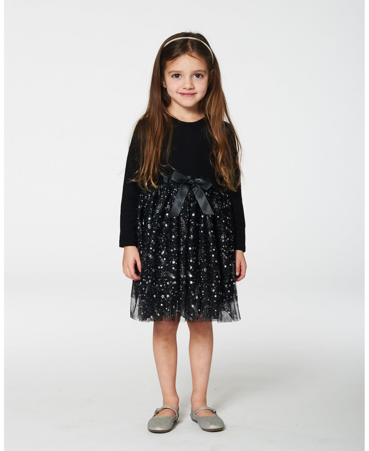 Deux par Deux Baby Girls Baby Bi-Material Dress With Glittering Tulle Skirt- Black