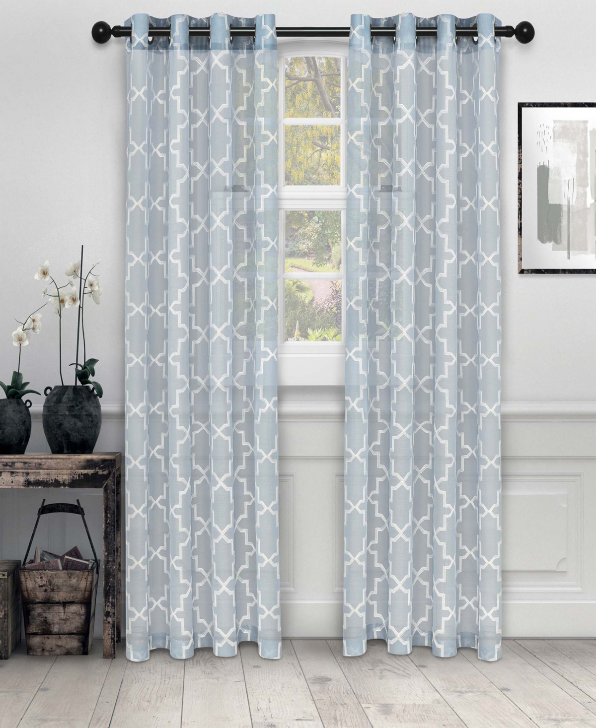Superior Quatrefoil Modern Geometric Window Curtain Panel Set with Grommet Header, 52 X 108