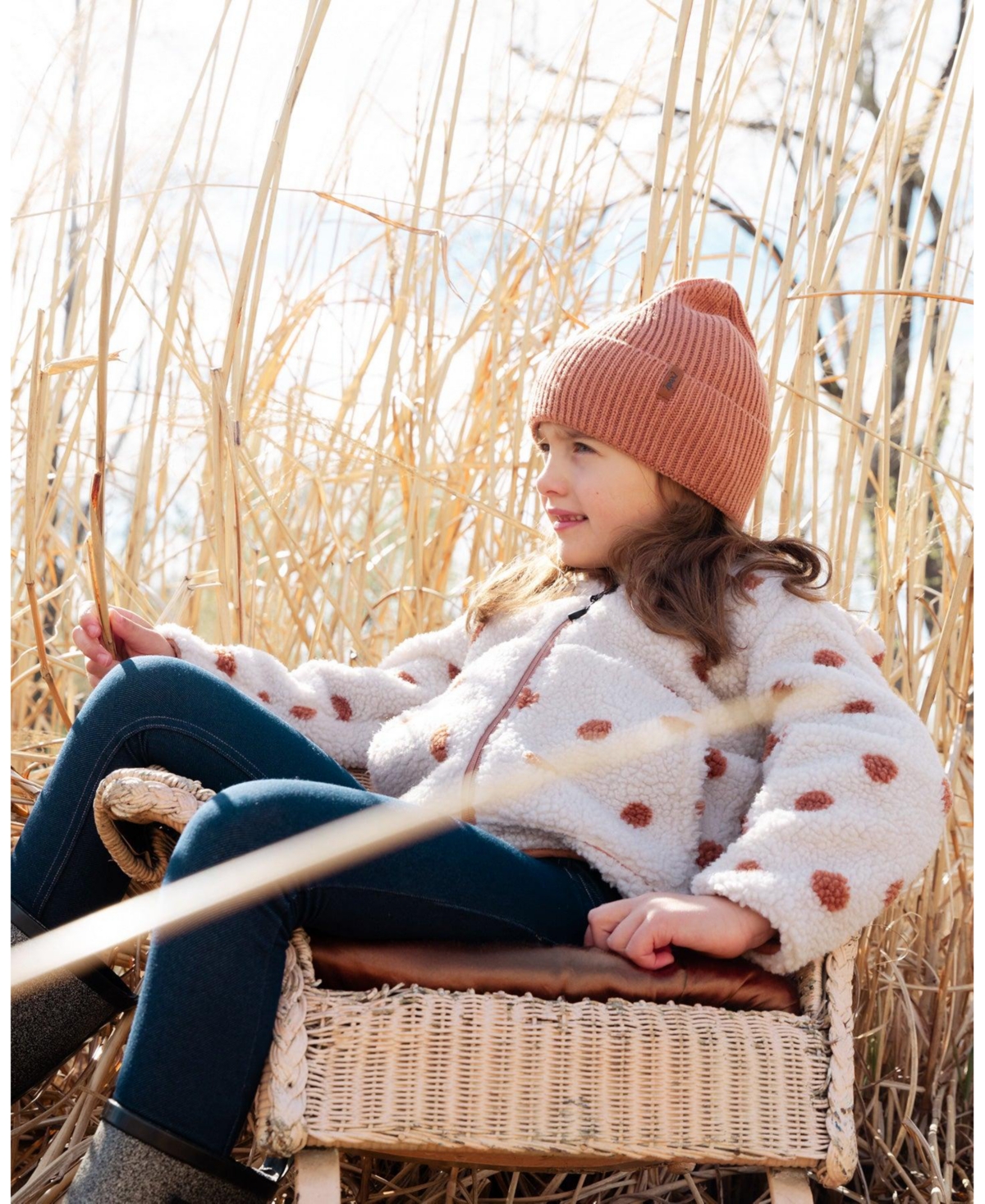 Deux par Deux Big Girls Reversible Sherpa Jacket Pinky Brown With Dots - Pinky brown with dots