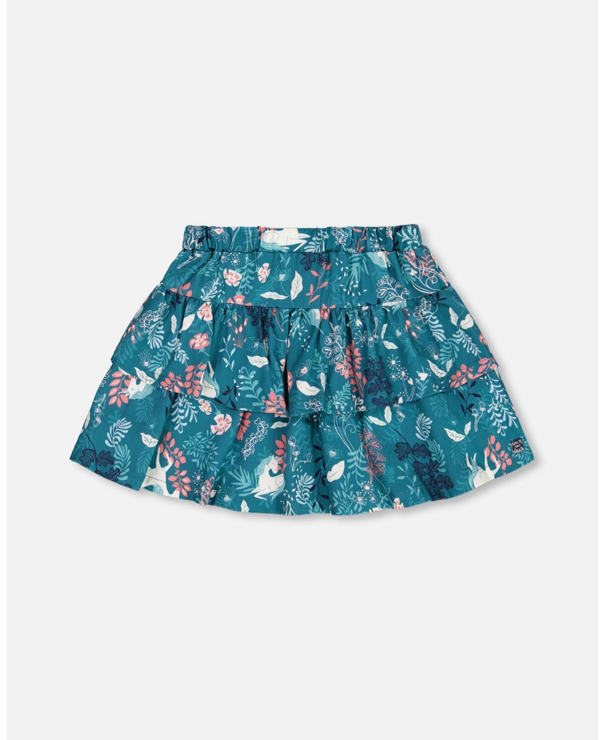 Deux par Deux Big Girls Printed Flare Viscose Skirt- Turquoise printed fairy unicorn