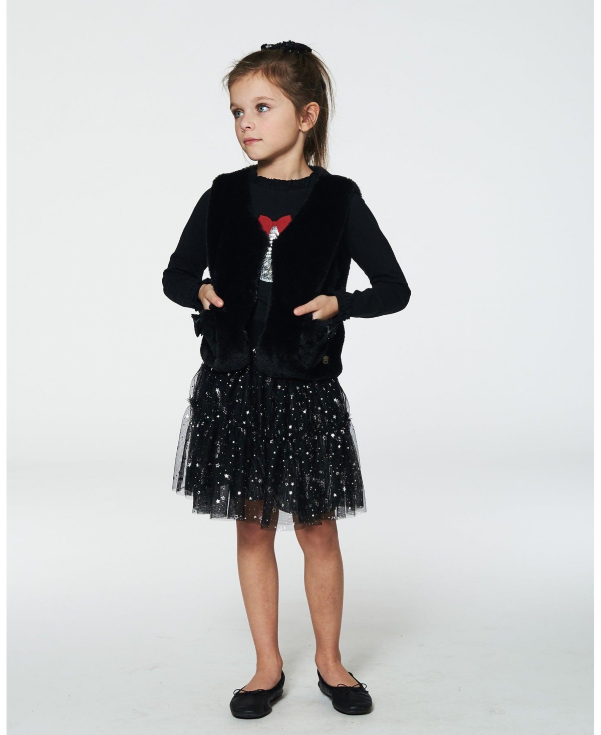Deux par Deux Big Girls Faux Vest- Black