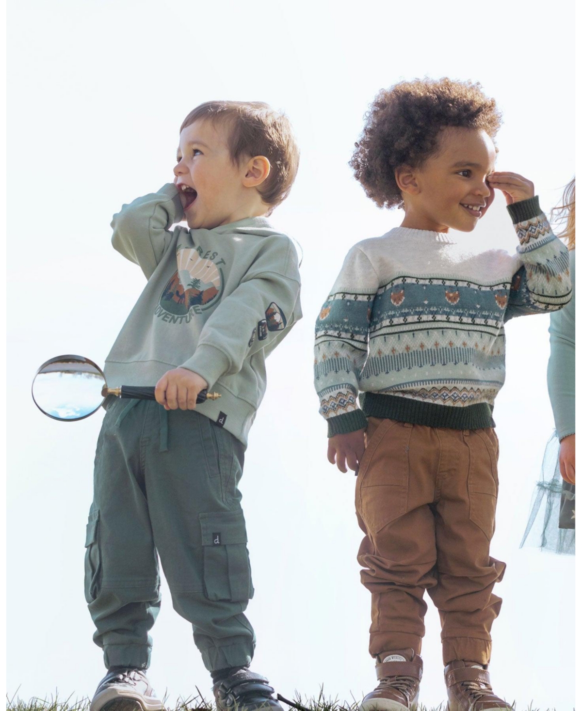 Deux par Deux Toddler Boys Jacquard Sweater With Fox Blue And Green - blue and green