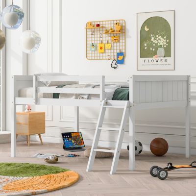 Streamdale Full Size Wood Low Loft Bed with Ladder