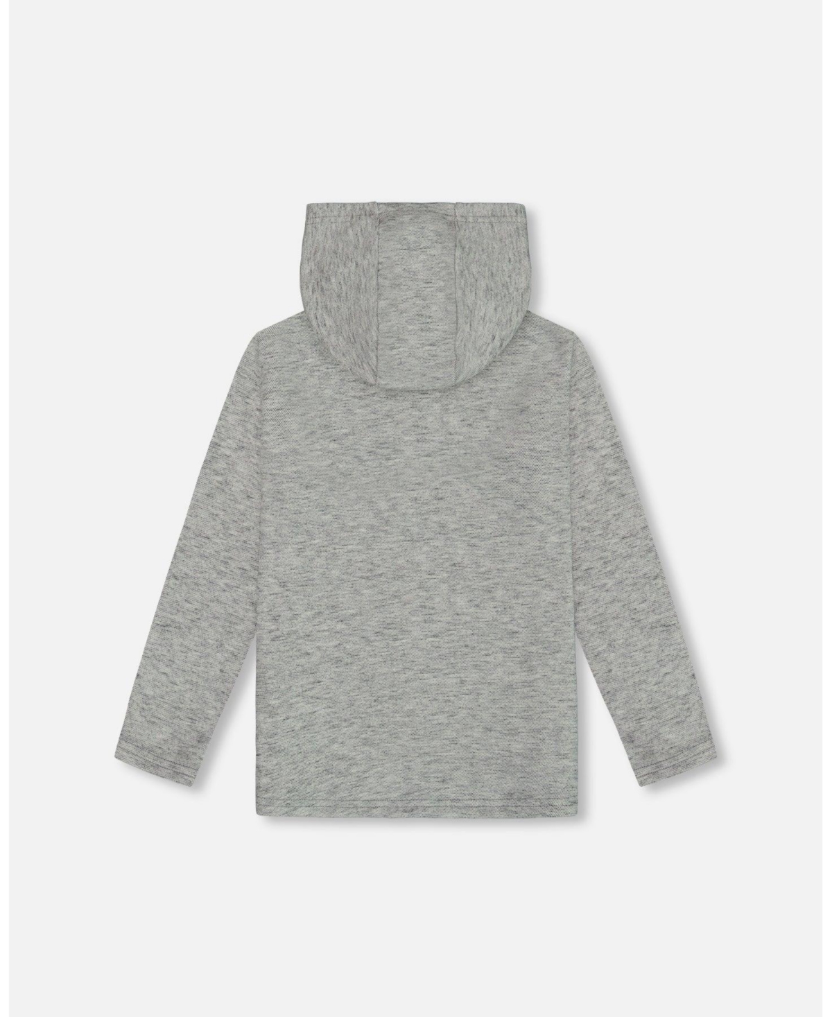 Deux par Deux Big Boys Super Soft Brushed Hooded T-Shirt With Pocket- Dark gray mix