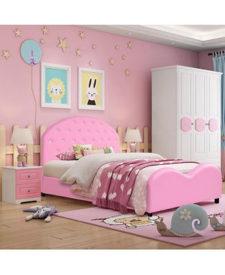 Costway Kids Children PU Upholstered Platform Wooden Princess Bed ...