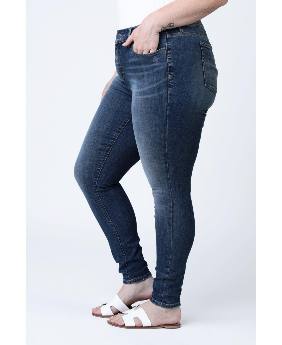 Plus Size Denim Mid Rise Skinny Jeans - Layla