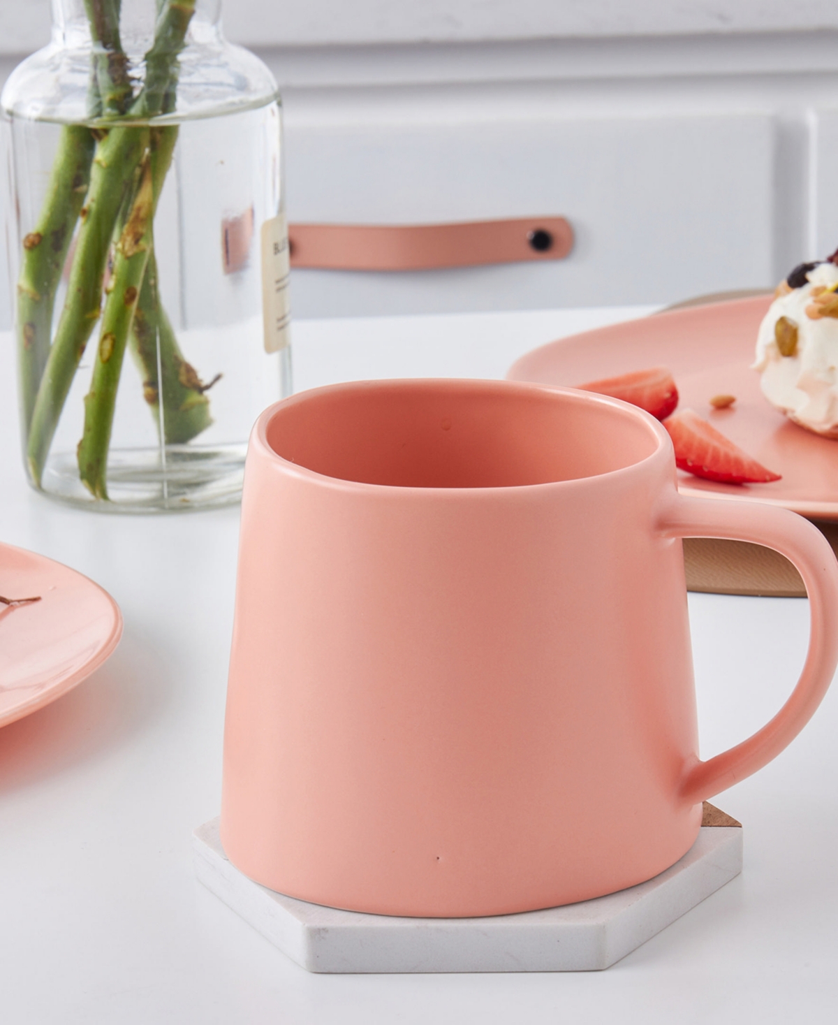 Stone Lain Delilah Porcelain Mugs, Set Of 6 In Peach
