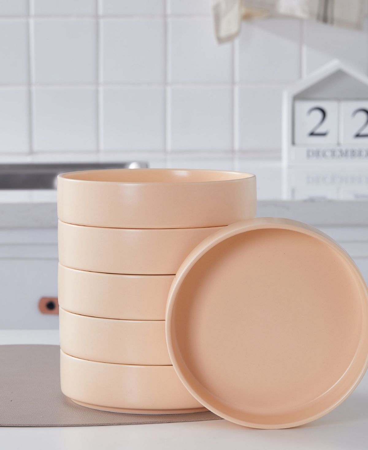 Stone Lain Stella Porcelain Pasta Bowls, Set Of 6 In Pastel Orange