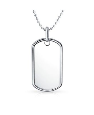 Large Army Military Dog Tag Long Bead Ball Chain Pendant Necklace Sterling Silver
