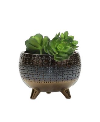 6"h Dotted Ceramic Planter with Pewter Accent for Stylish Indoor and Outdoor Decor