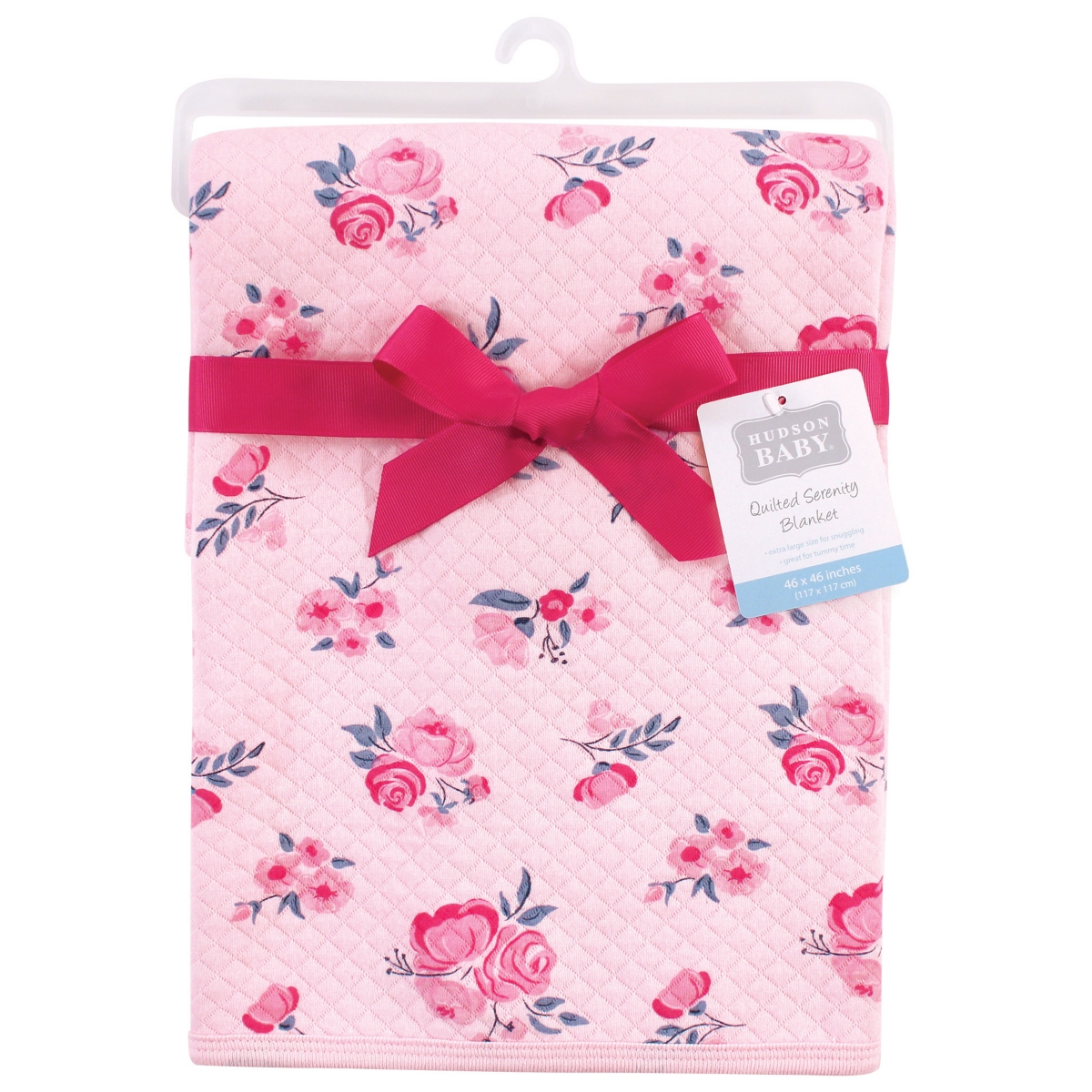 Hudson Baby Infant Girl Quilted Multi-Purpose Swaddle, Receiving, Stroller Blanket, Pink Navy Floral 1-Pack, One Size - Pink navy floral 1-pack