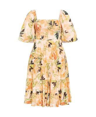 Plus Size Ariella Puff Sleeves Tier Print Dress