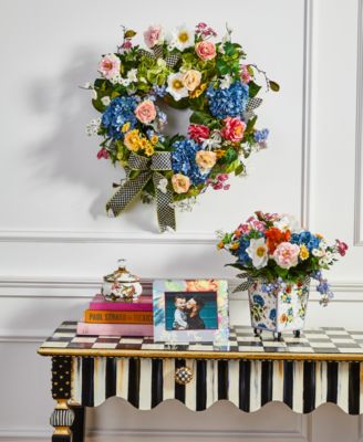 White Flower Market Enameled Steel Squashed Pot