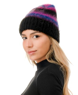 Stripe Fuzzy Hair Beanie