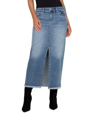 Liverpool Los Angeles - Women's Denim Frayed-Hem Maxi Skirt