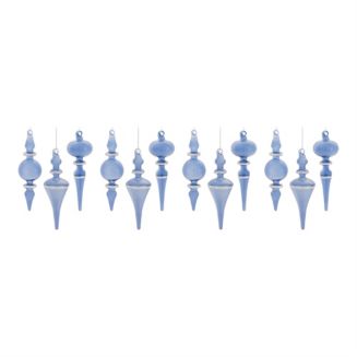 Melrose International Blue Ombre Glass Finial Drop Ornament (Set of 12)