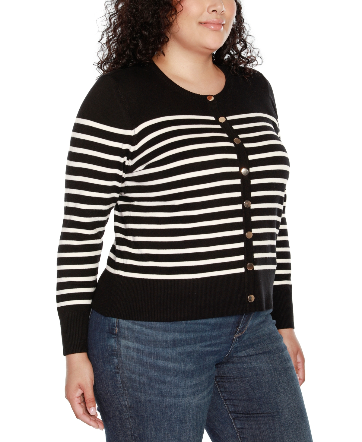 BELLDINI PLUS SIZE BRETON STRIPE CARDIGAN SWEATER 