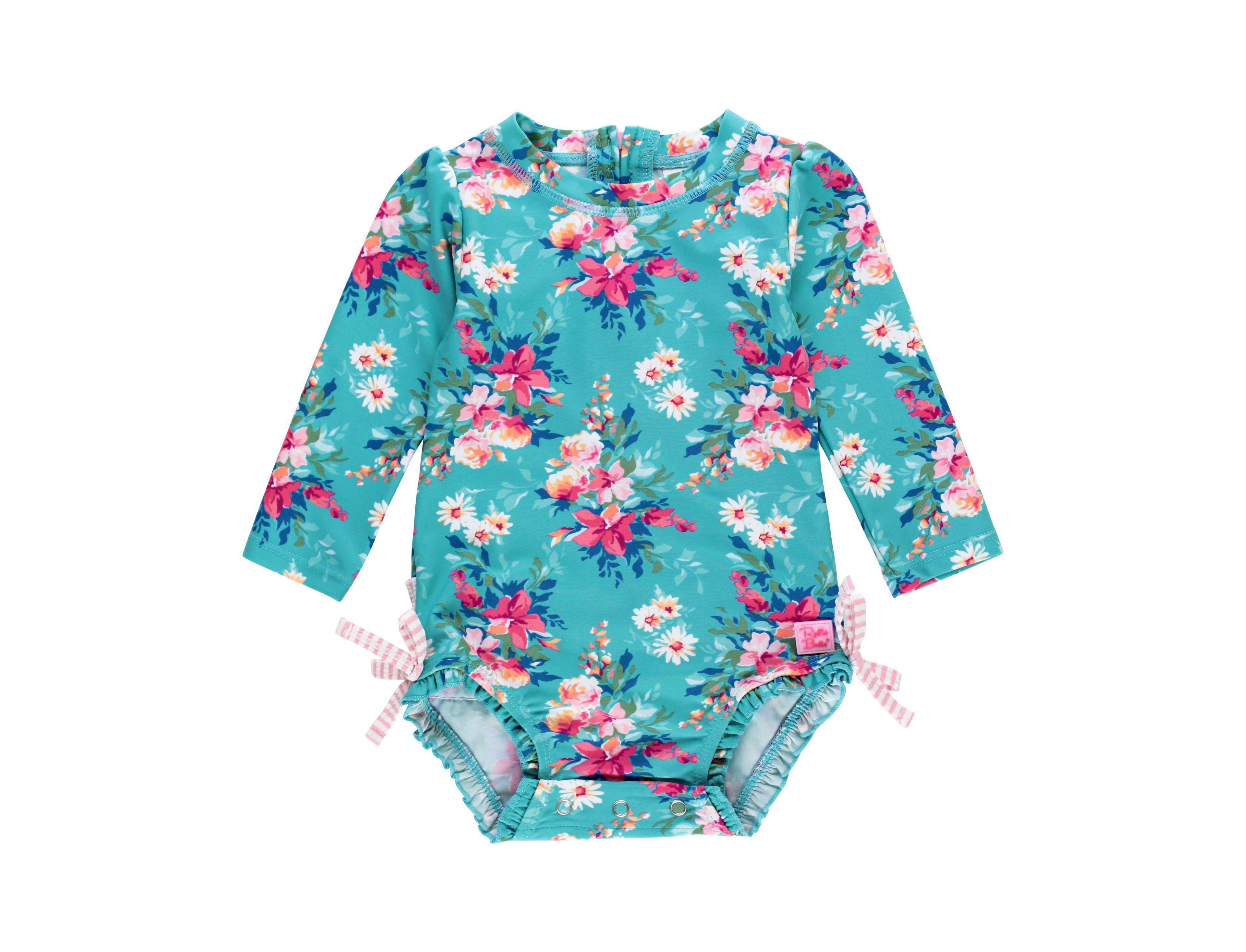RuffleButts Toddler Girls Long Sleeve One Piece Rash Guard