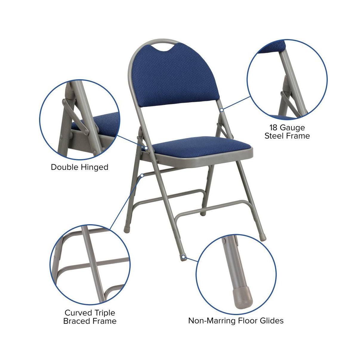 Emma+Oliver 4 Pack Home & Office Easy-Carry Party Events Padded Folding Chair -gray frame