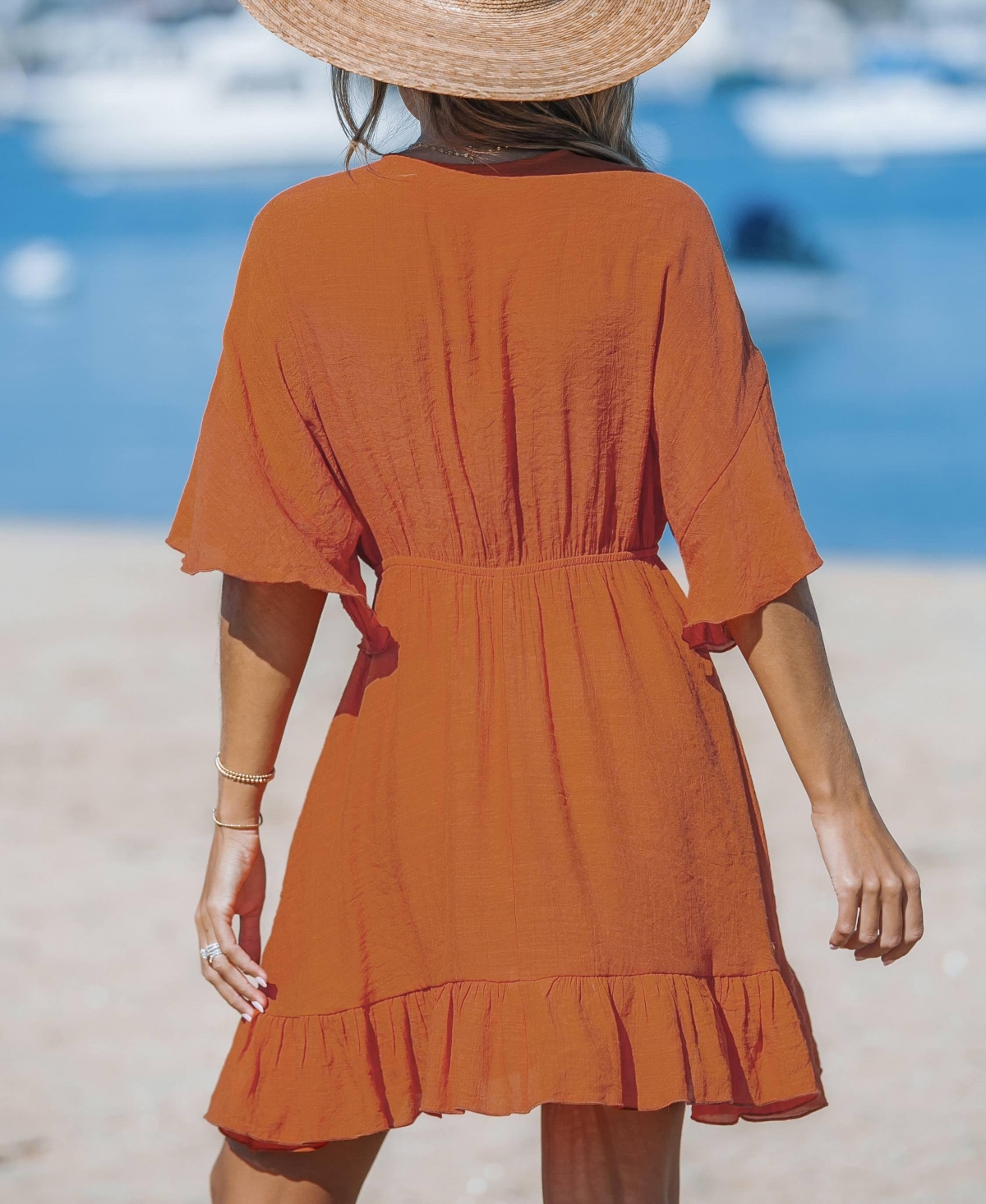 Cupshe Women's Ruffled Tie Front Mini Cover-Up Dress