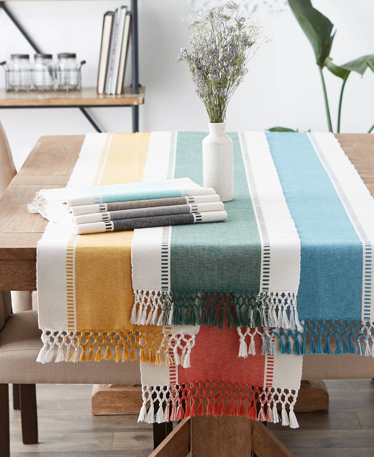 Design Imports Dobby Stripe Ribbed Table Runner, 13"x72 " In Brown